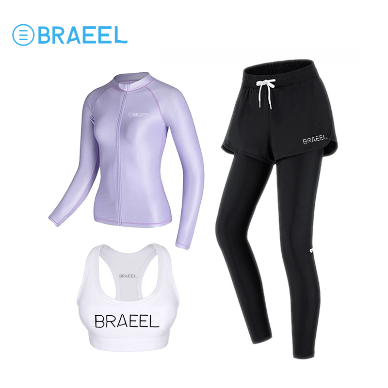 Purple zipper, two pairs of long pants, three sets